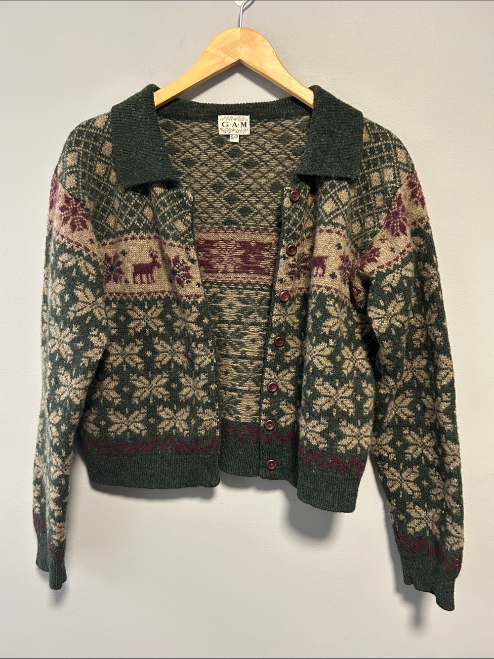 Vintage G.A.M Nordic Cottagecore Print Wool Cardigan Sweater - Picture 3 of 12